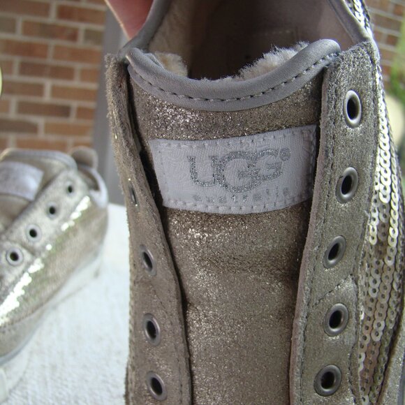 UGG australia nude glitter leather and sequin low top sneakers, size 5.5 - Picture 5 of 6